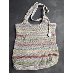 THE SAK Women's Voyager Belle Multi-Stripe Shoulder Bag Purse Crochet Taupe